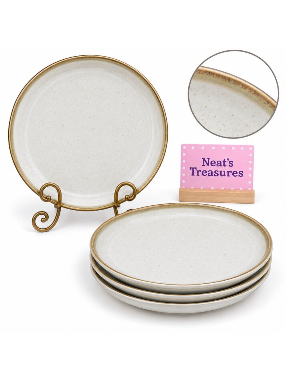 Hearth & Hand With Magnolia Gray Speckled Beige Stoneware Salad Plates Set of 4